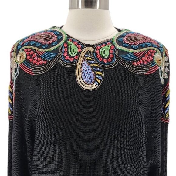 Vintage UMI Collections by Anne Crimmins Beaded Paisley Black Sweater Medium - Picture 6 of 11